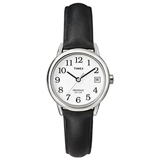 Timex t2h331 orologio da donna con cinturino in pelle nera, con datario, al quarzo, da 25 mm