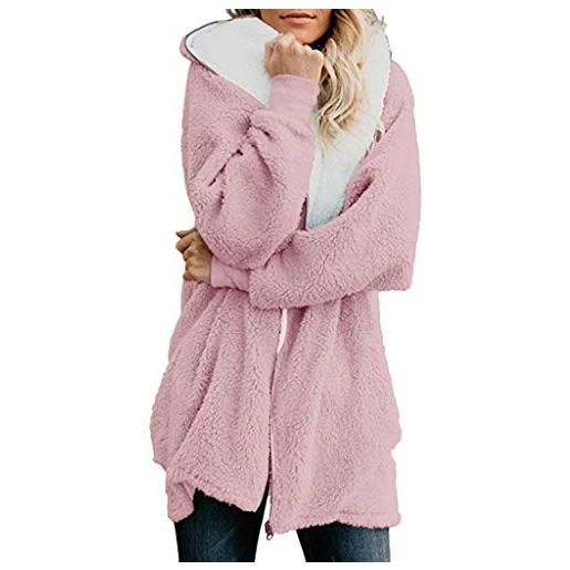Xmiral cappotto caldo maglione con cappuccio da donna maglione a maniche lunghe invernale velato in velluto acrilico giacca parka (5xl, rosa)