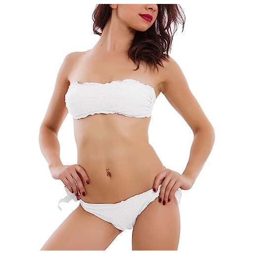 Toocool bikini costume bagno fascia effetto sangallo due pezzi mare donna b7327 [42, lilla]