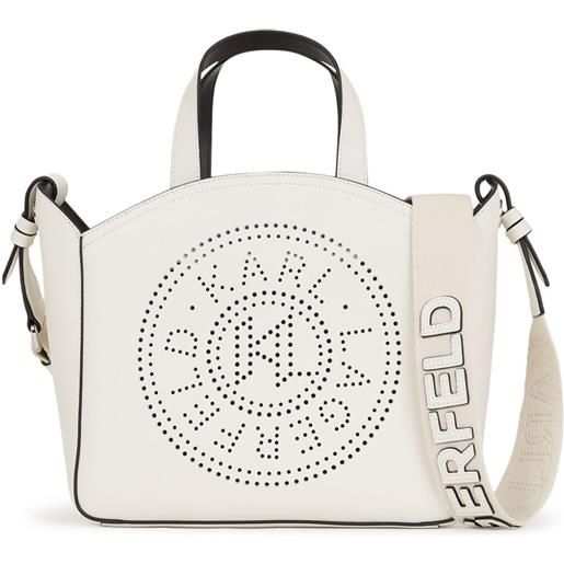 Karl Lagerfeld borsa tote k/circle con logo traforato - bianco