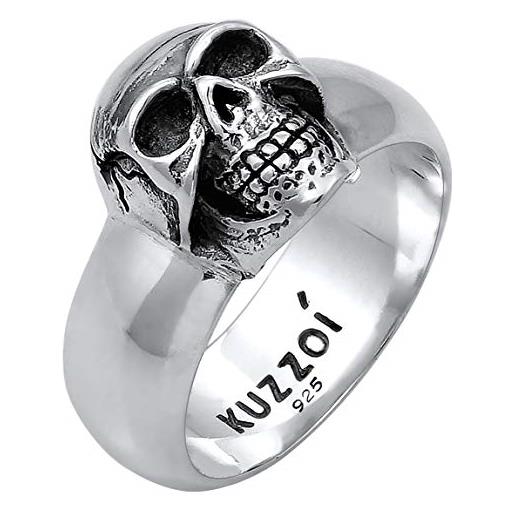 Kuzzoi 0601662919 - anello da uomo con sigillo, in argento sterling 925 massiccio, larghezza: 10 mm, nero ossidato con incisione di teschio, misura: 60-66, metallo, senza pietra. 