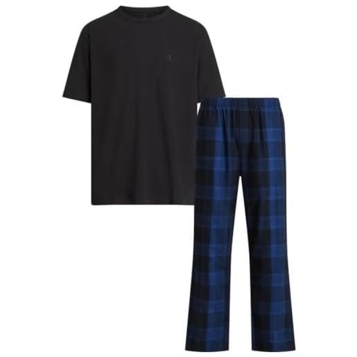 Calvin Klein s/s pant set 000nm2524e pigiama, blu (blk top, gradient check_blk bottom), xl uomo