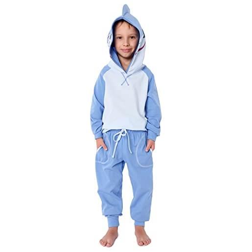 Ladeheid pigiama per ragazzi e ragazze a maniche lunghe con cappuccio costume animale fantasia la40-236 (blu squalo, 146-152)