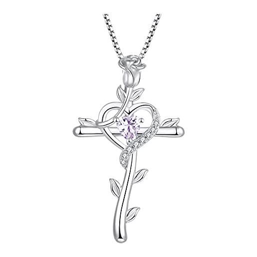 Starchenie collana con croce rosa in argento 925 con ciondolo croce crocifisso con zirconi da donna