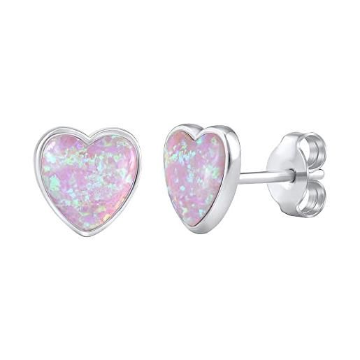 SILVEGO orecchini da donna in argento 925 cuore con opale rosa sintetico, lps0857p
