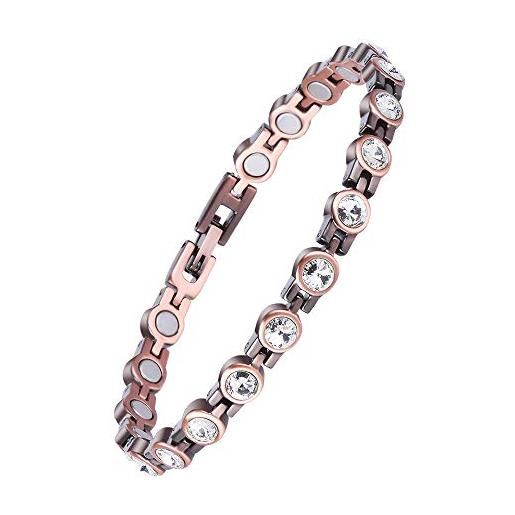 JEROOT energetix - braccialetto magnetico da donna, con chiusura magnetica, in rame, 5 mm, con zirconi, 20 centimeters