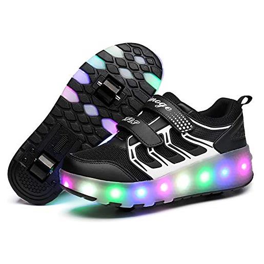 Aizeroth usb ricarica led luci brillantini skateboard scarpe sportive con rotelle retrattile sneakers outdoor multisport luminose running calzature da ginnastica per bambini ragazze e ragazzi