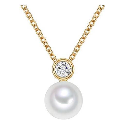 Valero Pearls catena a maglia rettangolare da donna in argento sterling 925 con zirconia perla di coltura di acqua dolce