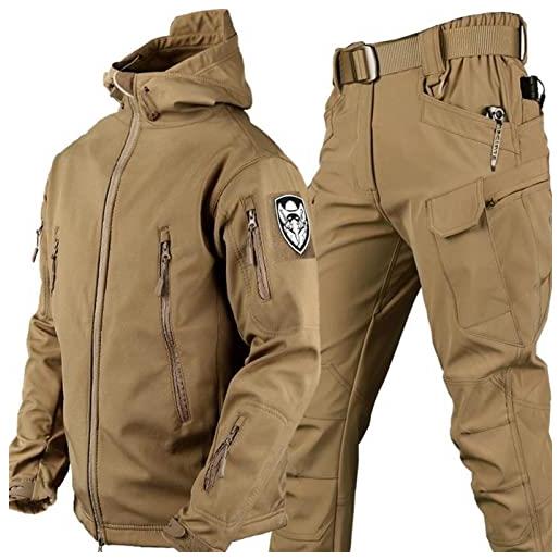 RVUEM giacca tattica, giacche da caccia softshell, uniforme mimetica impermeabile dell'esercito, tuta mimetica militare, giacca e pantaloni tattici da uomo, impermeabile, leggero, nero, l
