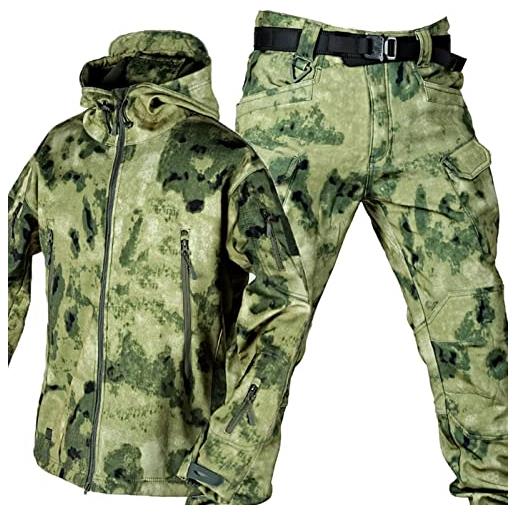 RVUEM giacca tattica, giacche da caccia softshell, uniforme mimetica impermeabile dell'esercito, tuta mimetica militare, giacca e pantaloni tattici da uomo, impermeabile, leggero, camouflage b, xl