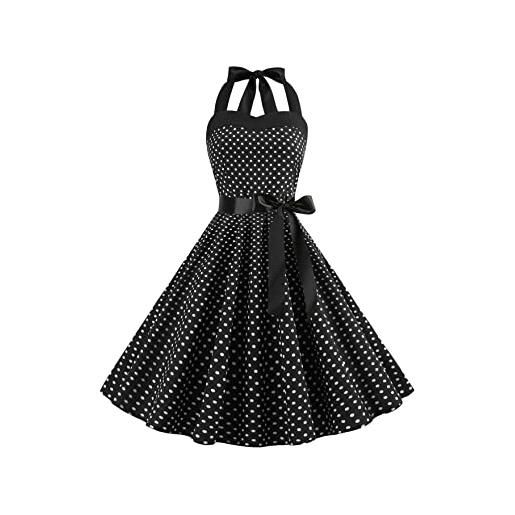TYQQU elegante cocktail delle donne 1960 vestito retro bandage bow dress sexy halter hepburn dress nero xl