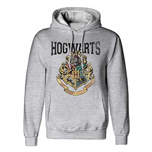 Harry Potter felpa con cappuccio unisex per adulti con stemma hogwarts, grigio mlange, xl