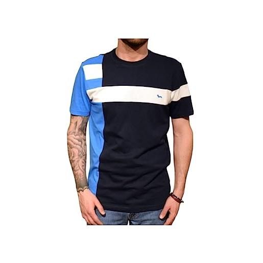 Harmont & Blaine t-shirt manica corta da uomo marchio, modello con fasce contrasto irj209021055, realizzato in cotone. Blu scuro blu