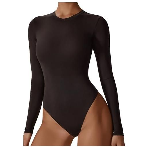 AIEOE tuta body ginnastica artistica donna aderente intera leotards bodysuit un pezzo casuale jumpsuits taglia m marrone scuro