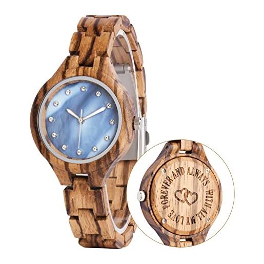 LMWOOD orologio da polso casual in legno con incisione personalizzata in legno con quadrante in madreperla, zebra01, bracciale