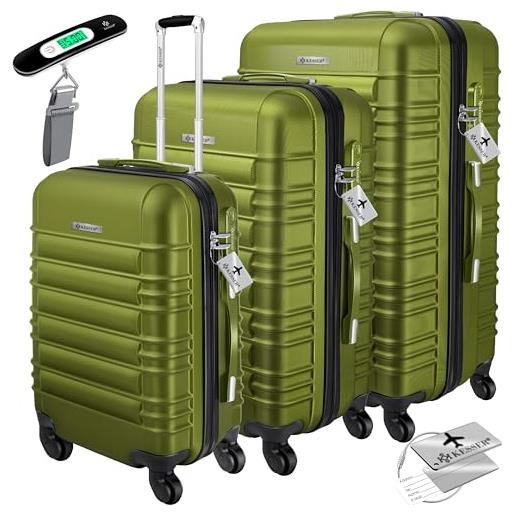 KESSER® set di 3 valigie rigide, da viaggio, incl. Bilancia trolley + etichetta per bagagli, chiusura per valigie rotolanti, manico telescopico m-l-xl