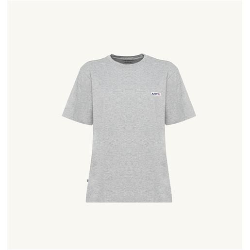 autry t-shirt label in jersey di cotone grigio melange