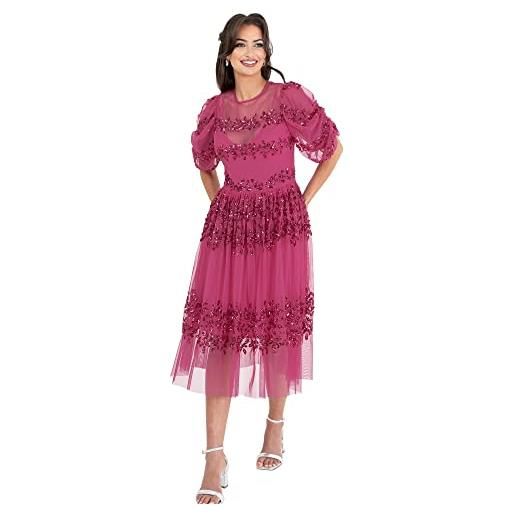 Maya Deluxe womens midi dress ladies sequin embellished short sleeve dress for wedding guest bridesmaid prom ball evening occasion, vestito donna, fuchsia, 