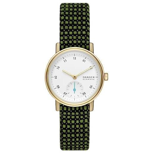 Skagen kuppel orologio per donna, movimento al quarzo con cinturino in acciaio inossidabile o in pelle, verde e oro, 32mm