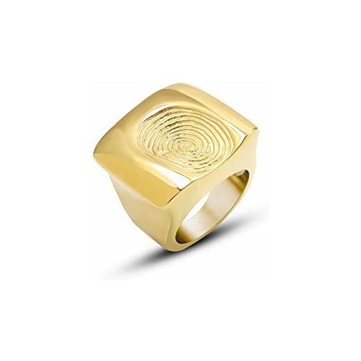 FLUIDABLE chloe, anello a fascia in oro 18 carati grafico per donne e signore, anello con sigillo, anello piatto, anello grande, regalo per anniversario, size m/6, oro bianco oro oro bianco
