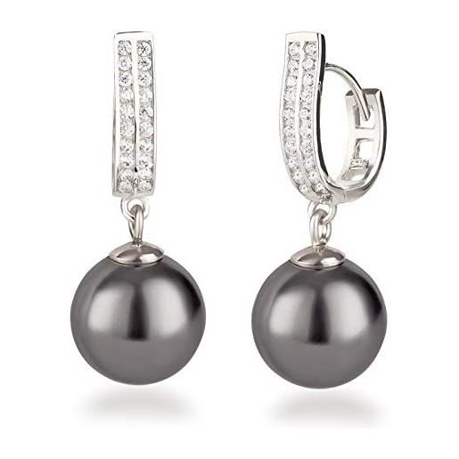 Schöner Schmuck-Design schöner-d - orecchini a cerchio con perle grandi in argento 925 rodiato, argento sterling, perla, 