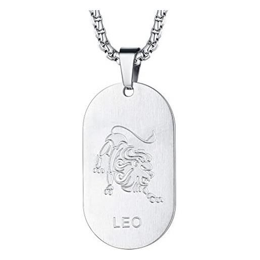 FaithHeart collana militare 12 segni zodiacali collana uomo collana personalizzata nome testo incisione collana acciaio inox ciondolo argento ovale catena 55+5 cm impermeabile anallergico