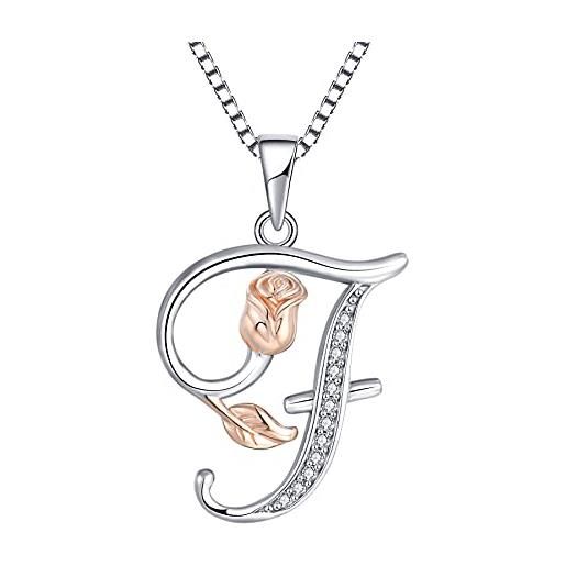Starchenie collana alfabeto con rose collana lettera f ciondolo zirconi collana in argento 925 da donna