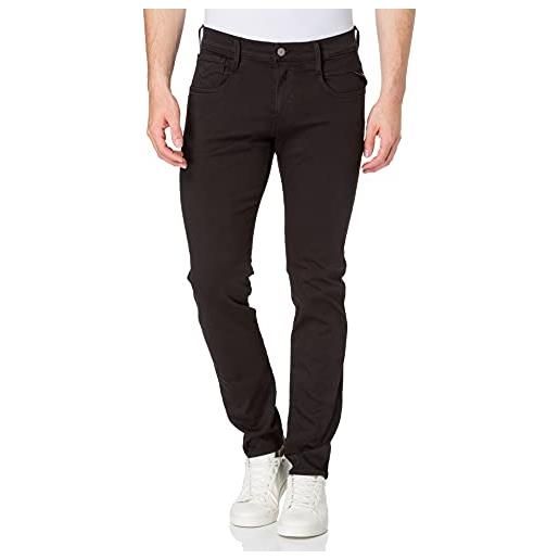 Replay jeans da uomo anbass slim-fit hyperflex color x-lite con elasticità, nero (black 040), 32w / 32l
