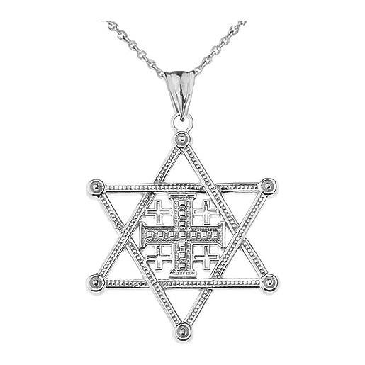 Joyara collana pendente stella di david gerusalemme croce in argento 925 (lunghezza della catena disponibile 40cm - 45cm - 50cm - 55cm) 55cm