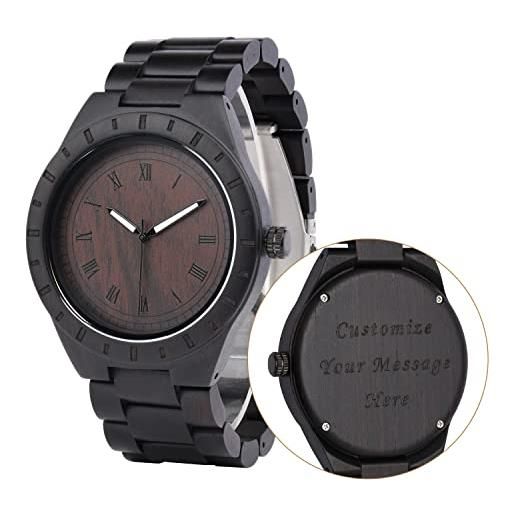 LMWOOD orologio di legno inciso su ordinazione per orologio personalizzato in legno fatto a mano analogico al quarzo, ebano, 50 mm. , bracciale