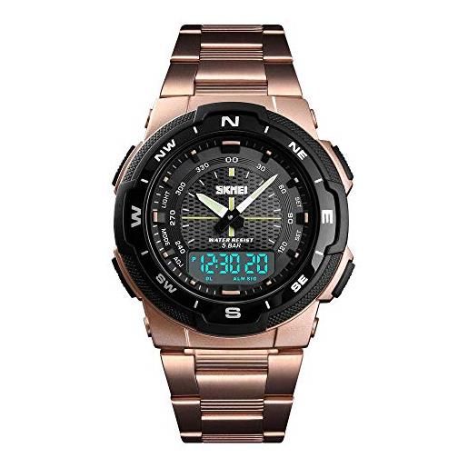 Omadiol orologio uomo digitale, affari led al quarzo analogico impermeabile 50m in acciaio inossidabile orologio da polso uomo, oro rosa