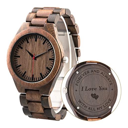 LMWOOD orologio in legno inciso personalizzato da uomo, analogico al quarzo, orologio da polso per il marito, fidanzato, walnut2, bracciale