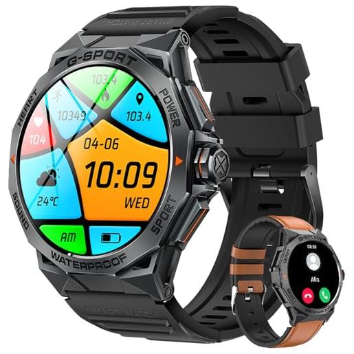 LEMFO smartwatch uomo, 1.43 amoled orologio smart watch con bluetooth chiamate, 100+ modalità sport smartwatch 400mah fitness ip68 sportivo contapassi cardiofrequenzimetro/spo2/sonno per android ios