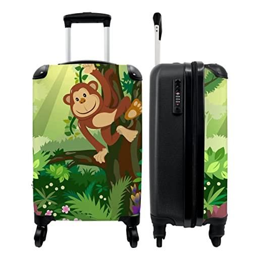NoBoringSuitcases.com® valigia trolley bagaglio a mano valigie piccole con 4 ruote - scimmia - giungla - ragazzi - ragazze - fiori - bambini - bagaglio a bordo