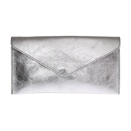 Girly handbags pochette in pelle scamosciata italiana, argento, w 20, h 17, d 2 cm (w 8, h 7, d 1 inches)