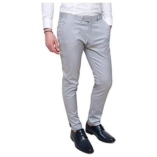 Class Sartoriale pantaloni uomo grigio chiaro slim fit eleganti in cotone raso (48, grigio chiaro)