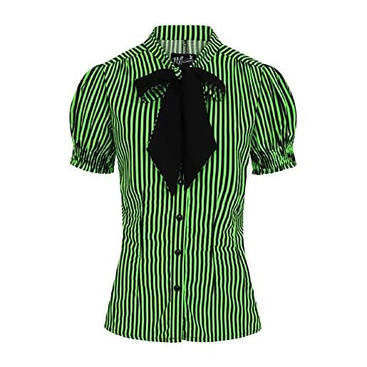 Hell Bunny humbug blouse donna blusa nero/verde l 100% viscosa regular