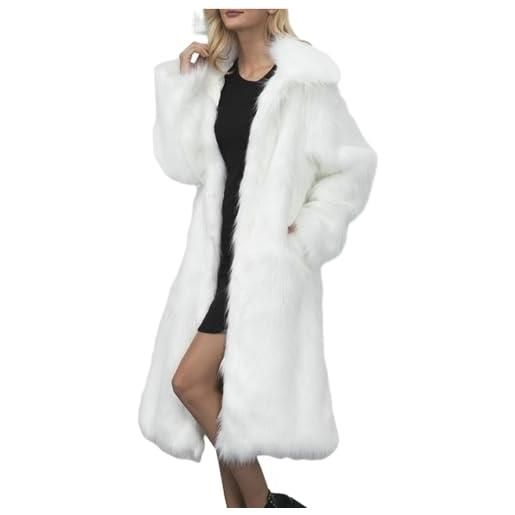 Oniissy cappotto lungo da donna con colletto - inverno caldo cappotto in pelliccia sintetica, bianco, l