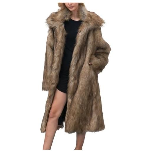 Oniissy cappotto lungo da donna con colletto - inverno caldo cappotto in pelliccia sintetica, marrone, xxl