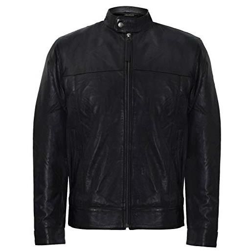 Infinity Leather giacca da uomo harrington con collo classico in vera pelle morbida nera xs