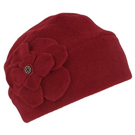 LOEVENICH - berretto invernale da donna, in pile morbido rosso scuro con fiore. Taglia unica
