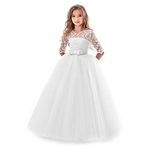 TTYAOVO ragazze spettacolo della principessa fiore dress bambini prom puffy sfera di tulle abiti taglia(160) 11-12 anni 378 bianco