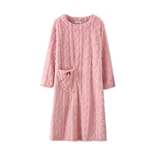 POCHY winter coral velvet home clothes, autumn winter plush thickened home wear, women warm thicken flannel pajamas (l, pink)