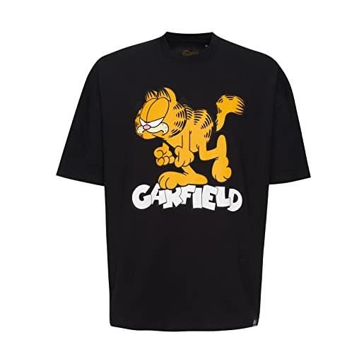 Recovered garfield walk on text oversized black maglietta by s t-shirt, nero, s uomo