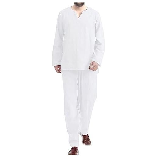 Générique pigiama invernale da uomo - set di pigiama a maniche lunghe in cotone da uomo, taglia grande, inverno, bianco, xxxxl