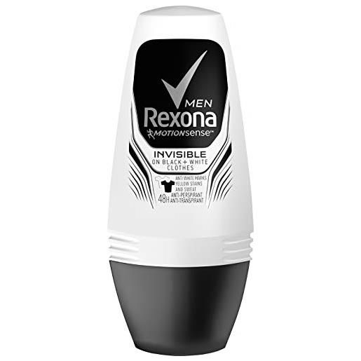 Rexona men deo roll-on invisible black + white anti-traspirante, confezione da (6 x 50 ml)