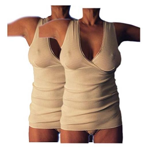 BODYPERFECT set 2 pezzi canotta spalla larga donna salute incrocio seno intimo lana vergine al 50% camiciola magliette intime made in italy (xxl)