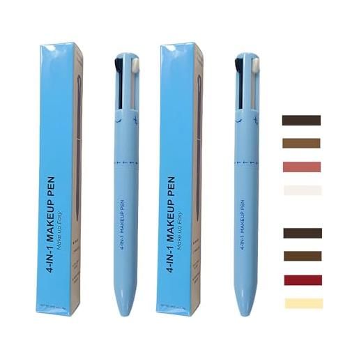 RoseFlower 4-in-1 penna di trucco - 2 pezzi, 6 colori multi-funzione makeup matita di bellezza, eyeliner penna, eyebrow pencil, matita per labbra, evidenziatore, compatto per i viaggi(#4)