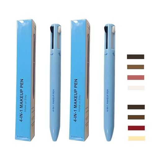 MKNZOME penna make up 4 in 1, MKNZOME makeup pen penna trucco 4 in 1 make up eye liner, brow liner, lip liner e highlighter pen, multifunzione impermeabili a lunga durata, 2pcs, blu