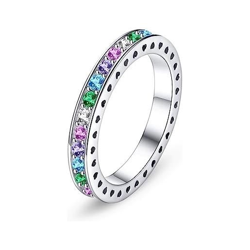 Bellitia Jewelry anello di eternità 925 argento diamante simulato zirconi cubici anelli colorati di fidanzamento fascia nuziale promessa banda anelli impilabili gioielli regalo per donne